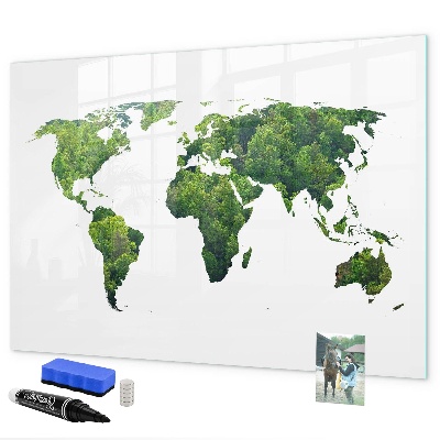 Tablă magnetică de scris Hartă verde a lumii cu fotografii