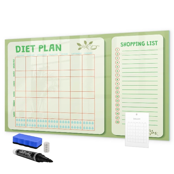 Tablă cu marker Plan de dietă și listă de cumpărături