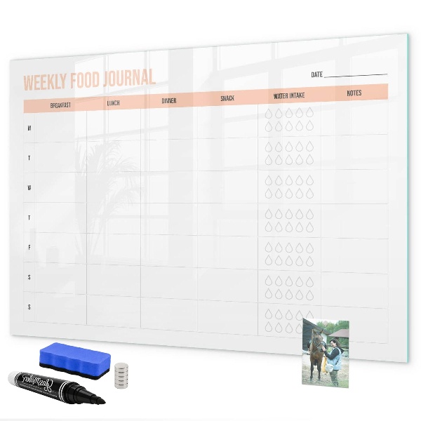 Tablă cu marker Jurnal alimentar săptămânal și notițe