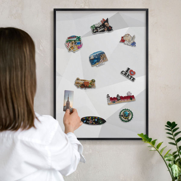 Panou magnetic mural decorativ cadru negru Geometrie albă