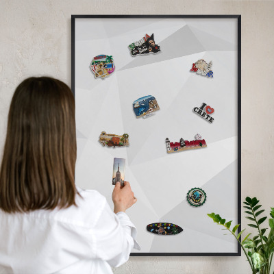 Panou magnetic mural decorativ cadru negru Geometrie albă