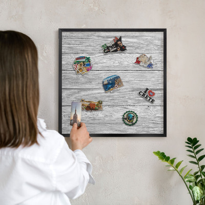 Panou magnetic mural decorativ cadru negru Textură de lemn