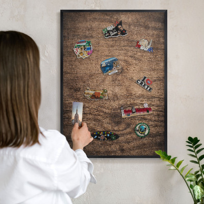 Panou magnetic mural decorativ cadru negru Textură de lemn