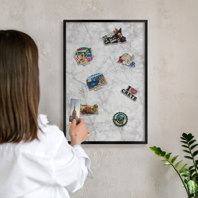 Panou magnetic mural decorativ cadru negru Marmură gri