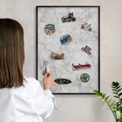 Panou magnetic mural decorativ cadru negru Marmură gri