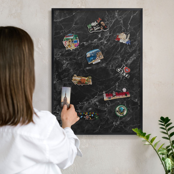 Panou magnetic mural decorativ cadru negru Marmură neagră