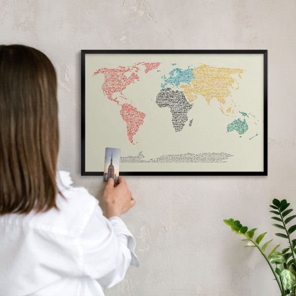 Panou magnetic mural decorativ cadru negru Harta lumii