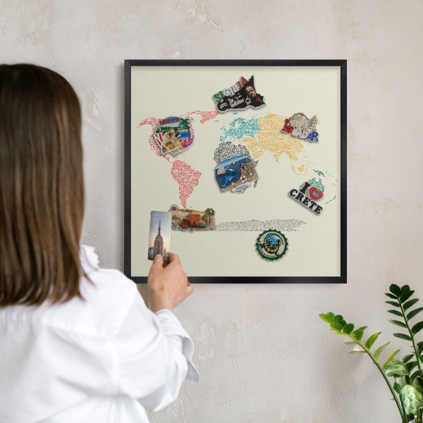 Panou magnetic mural decorativ cadru negru Harta lumii
