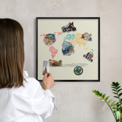 Panou magnetic mural decorativ cadru negru Harta lumii