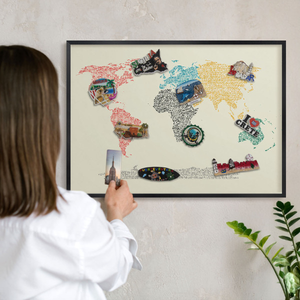 Panou magnetic mural decorativ cadru negru Harta lumii