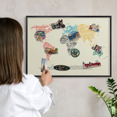 Panou magnetic mural decorativ cadru negru Harta lumii