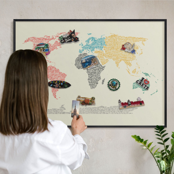 Panou magnetic mural decorativ cadru negru Harta lumii