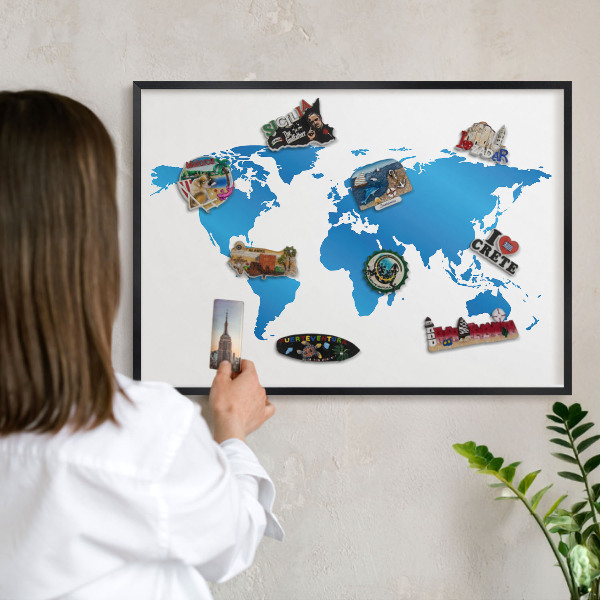 Panou magnetic mural decorativ cadru negru Harta lumii