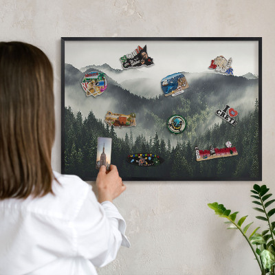 Panou magnetic mural decorativ cadru negru Munți verzi