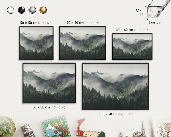 Panou magnetic mural decorativ cadru negru Munți verzi