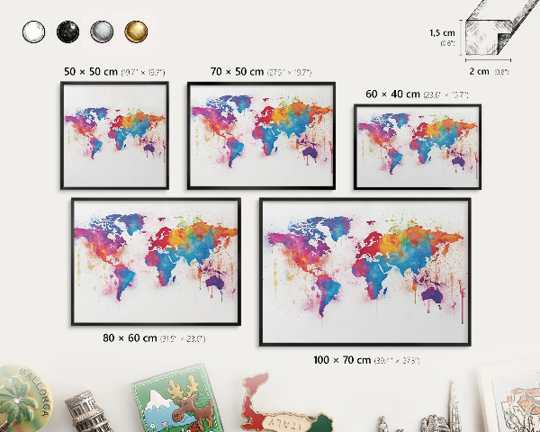 Panou magnetic mural decorativ cadru negru Hartă de culori