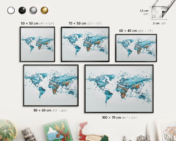 Panou magnetic mural decorativ cadru negru Harta apei