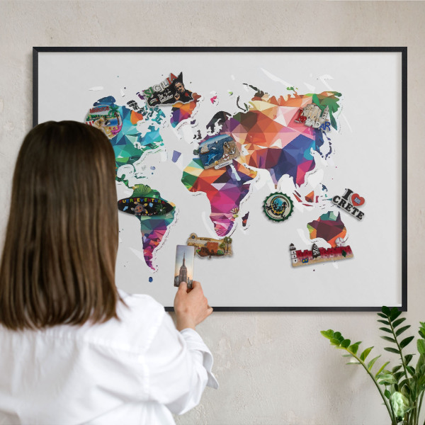 Panou magnetic mural decorativ cadru negru Harta lumii
