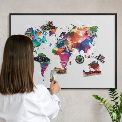 Panou magnetic mural decorativ cadru negru Harta lumii