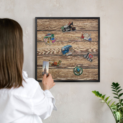 Panou magnetic mural decorativ cadru negru Textură de lemn