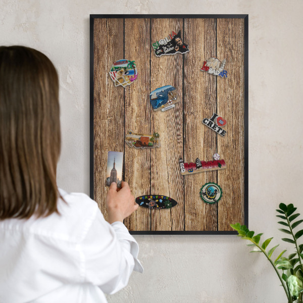 Panou magnetic mural decorativ cadru negru Textură de lemn