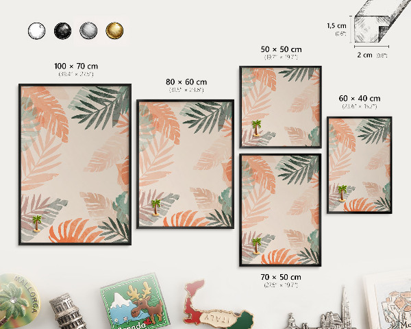 Panou magnetic mural decorativ cadru negru Frunze tropicale