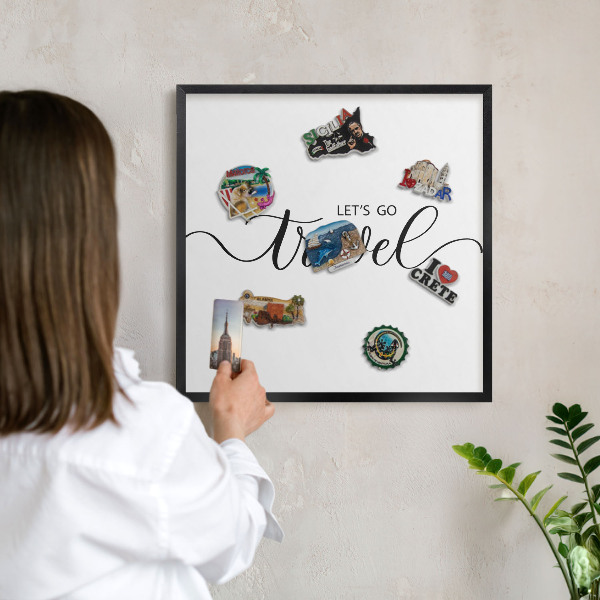 Panou magnetic mural decorativ cadru negru Hai să călătorim împreună