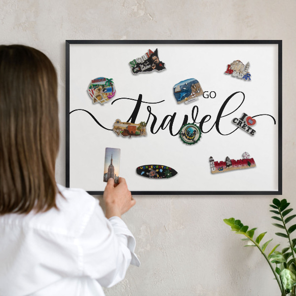 Panou magnetic mural decorativ cadru negru Hai să călătorim împreună