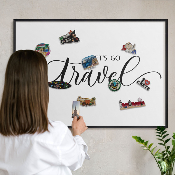 Panou magnetic mural decorativ cadru negru Hai să călătorim împreună