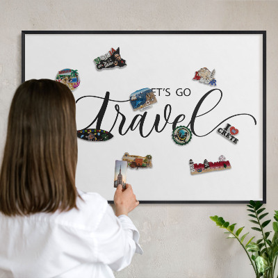 Panou magnetic mural decorativ cadru negru Hai să călătorim împreună
