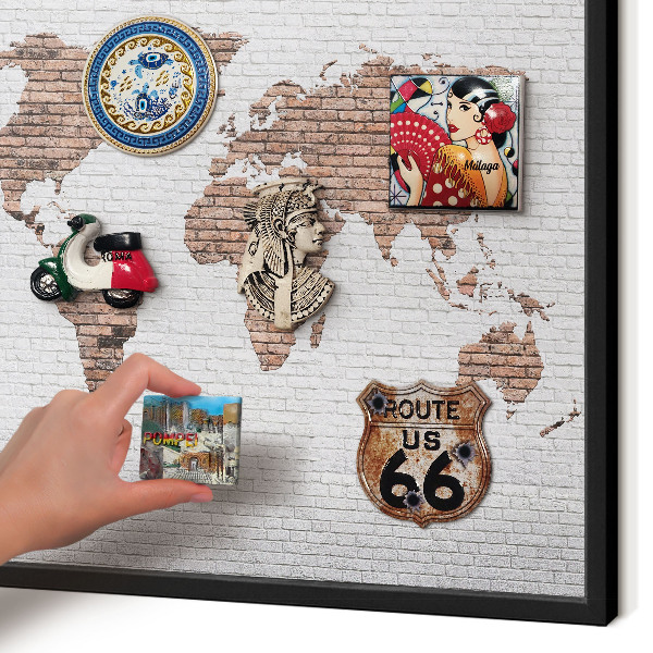 Panou magnetic mural decorativ cadru negru Hartă din cărămidă