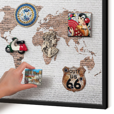 Panou magnetic mural decorativ cadru negru Hartă din cărămidă