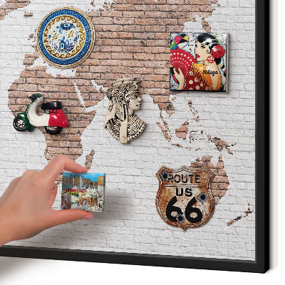 Panou magnetic mural decorativ cadru negru Hartă din cărămidă