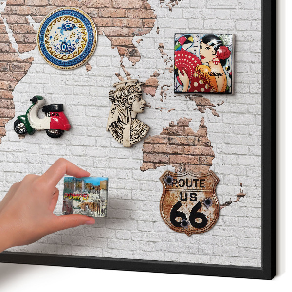 Panou magnetic mural decorativ cadru negru Hartă din cărămidă