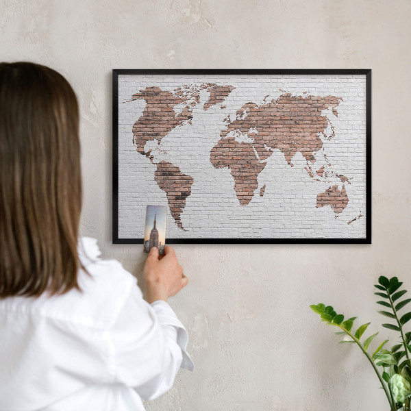 Panou magnetic mural decorativ cadru negru Hartă din cărămidă
