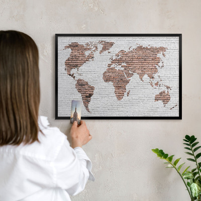 Panou magnetic mural decorativ cadru negru Hartă din cărămidă