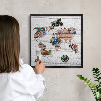 Panou magnetic mural decorativ cadru negru Hartă din cărămidă