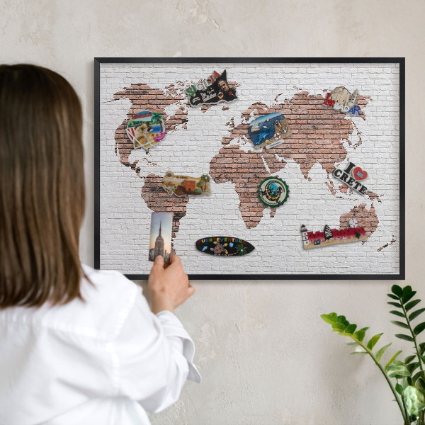 Panou magnetic mural decorativ cadru negru Hartă din cărămidă