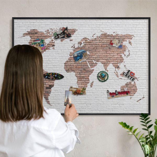 Panou magnetic mural decorativ cadru negru Hartă din cărămidă