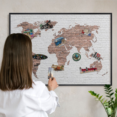 Panou magnetic mural decorativ cadru negru Hartă din cărămidă