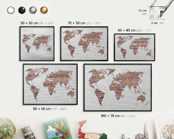 Panou magnetic mural decorativ cadru negru Hartă din cărămidă