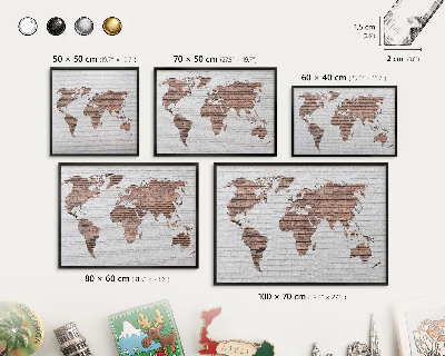 Panou magnetic mural decorativ cadru negru Hartă din cărămidă