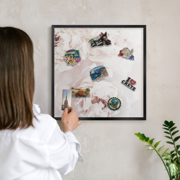Panou magnetic mural decorativ cadru negru Bujori albi