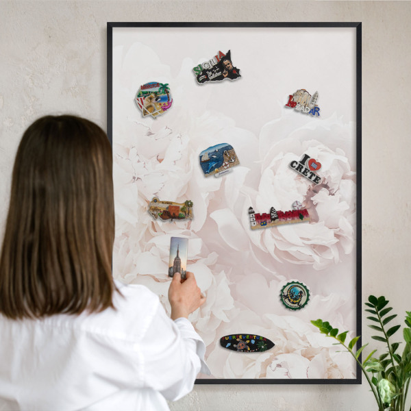 Panou magnetic mural decorativ cadru negru Bujori albi