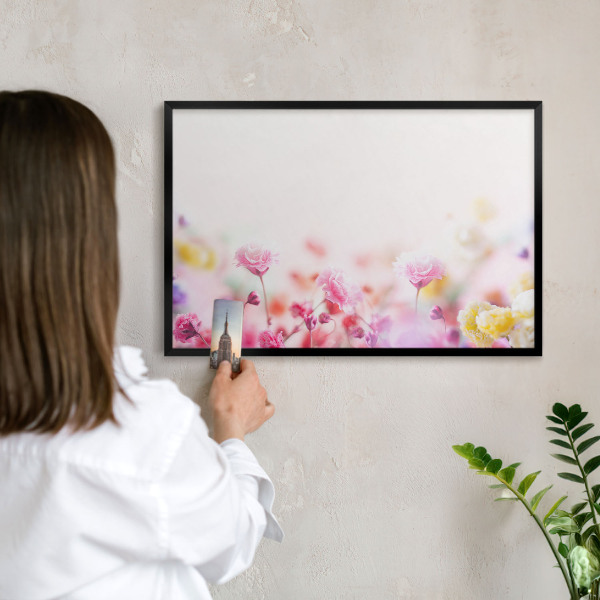 Panou magnetic mural decorativ cadru negru Flori pastelate