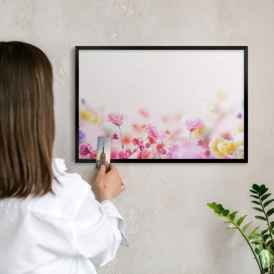 Panou magnetic mural decorativ cadru negru Flori pastelate