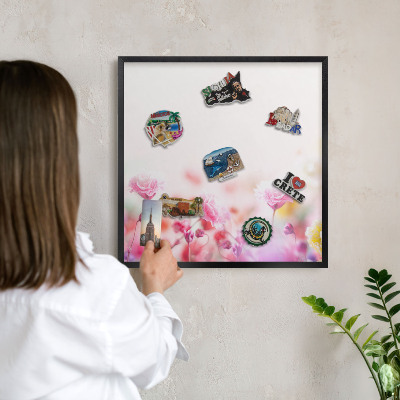 Panou magnetic mural decorativ cadru negru Flori pastelate