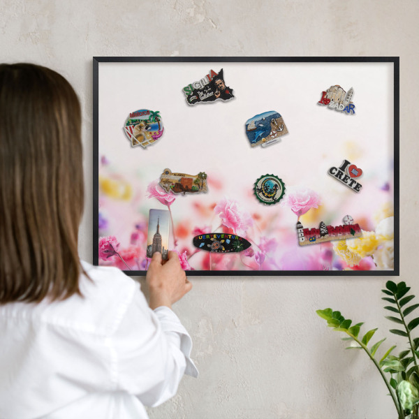 Panou magnetic mural decorativ cadru negru Flori pastelate