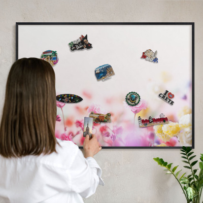 Panou magnetic mural decorativ cadru negru Flori pastelate