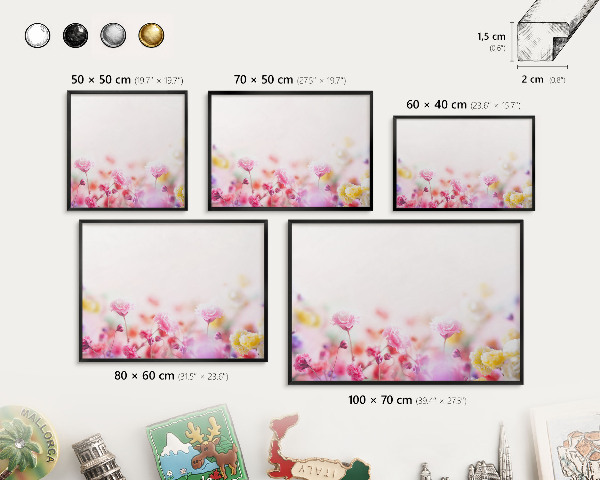 Panou magnetic mural decorativ cadru negru Flori pastelate